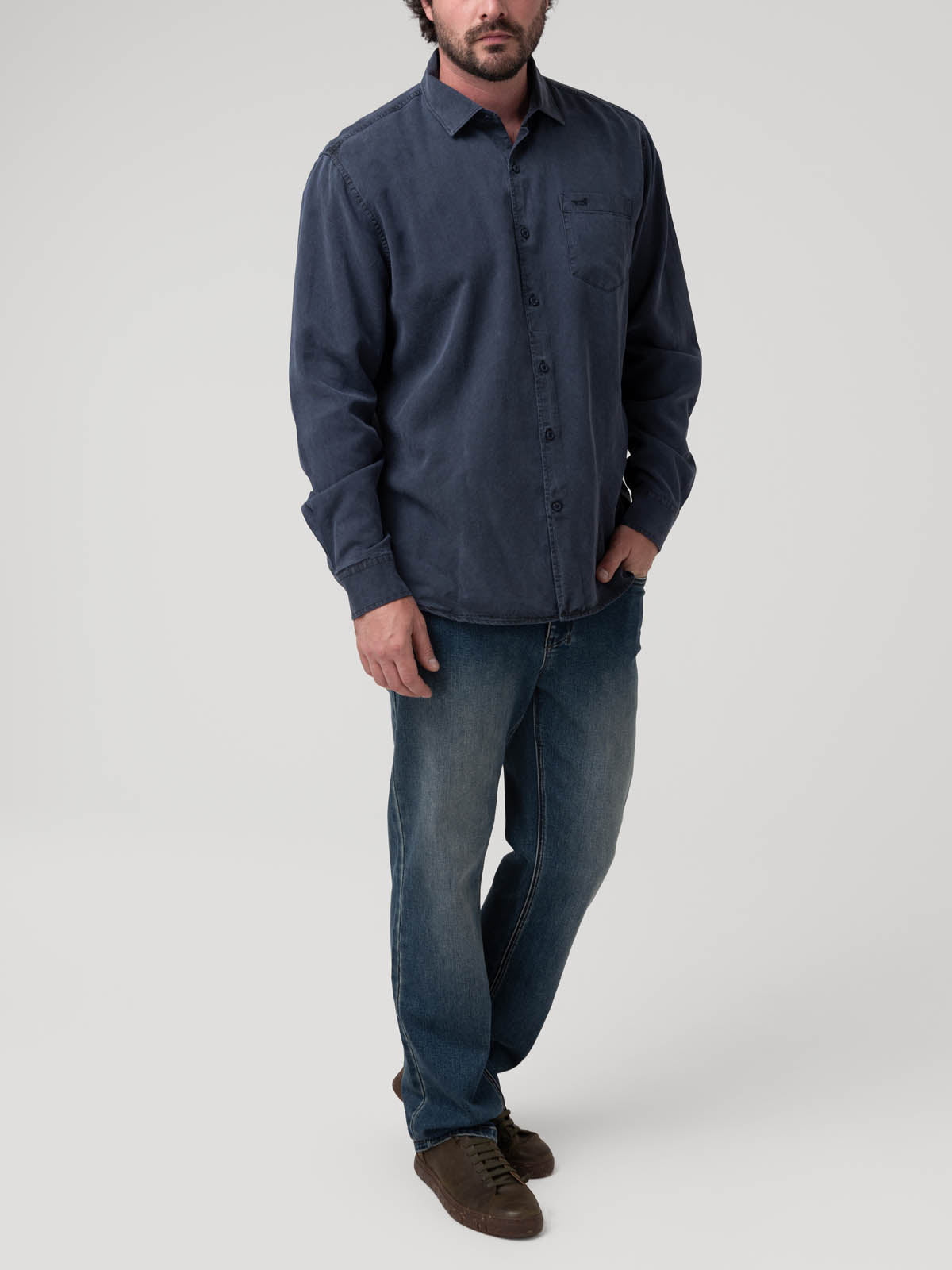 Camisa Tencel Hombre Tencel Azul Rockford