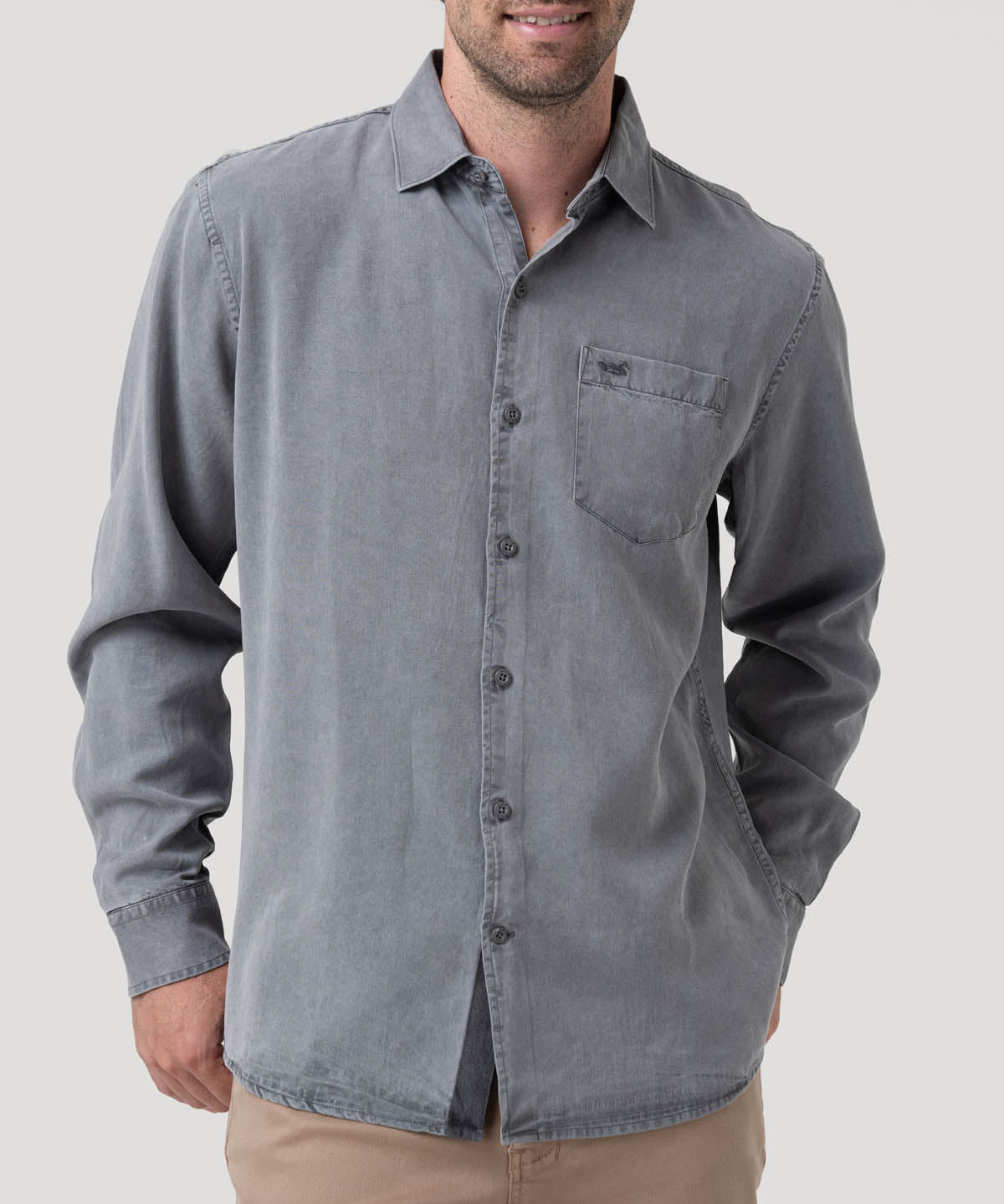 Camisa Tencel Hombre Tencel Gris Rockford