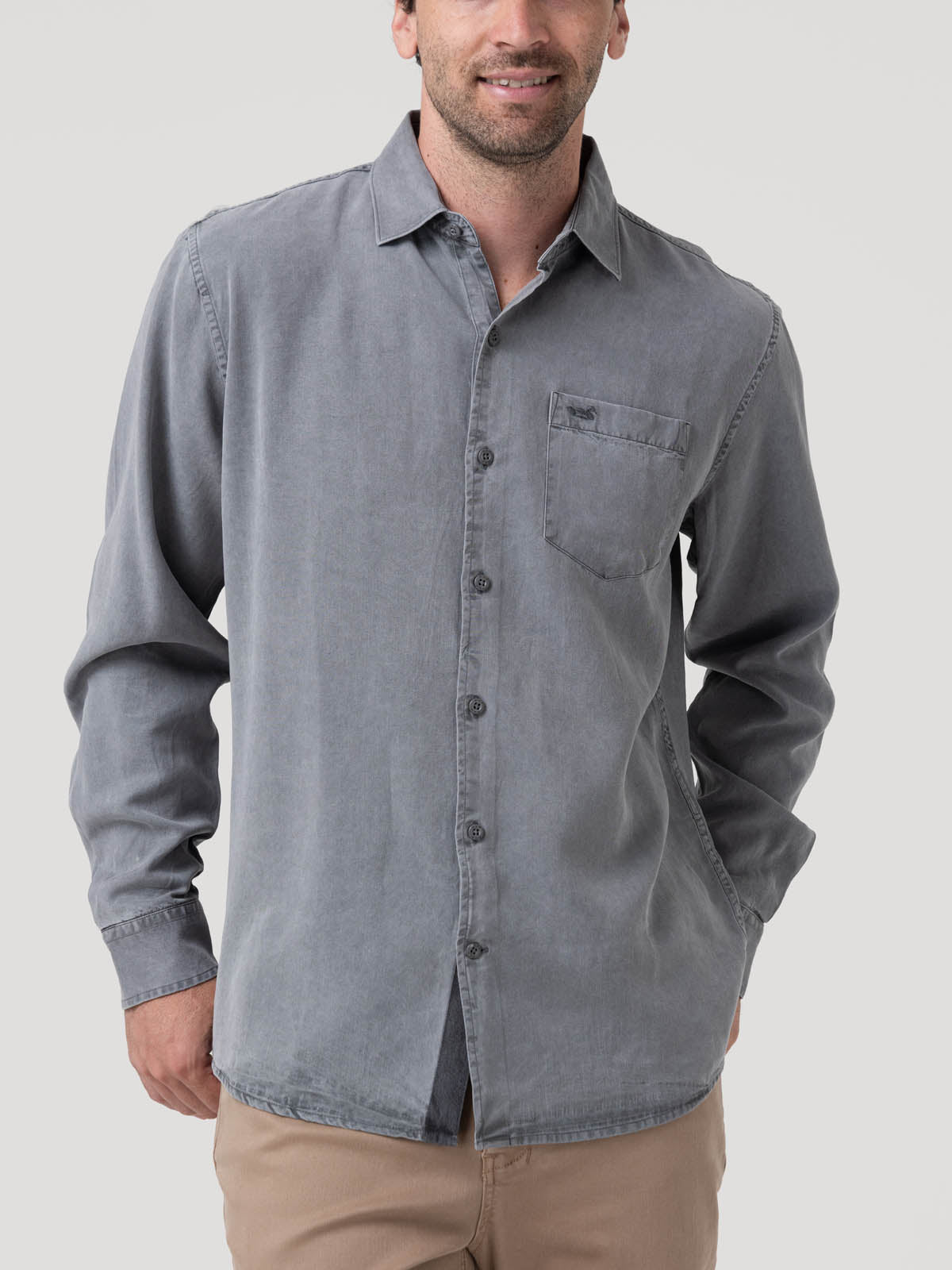 Camisa Tencel Hombre Tencel Gris Rockford