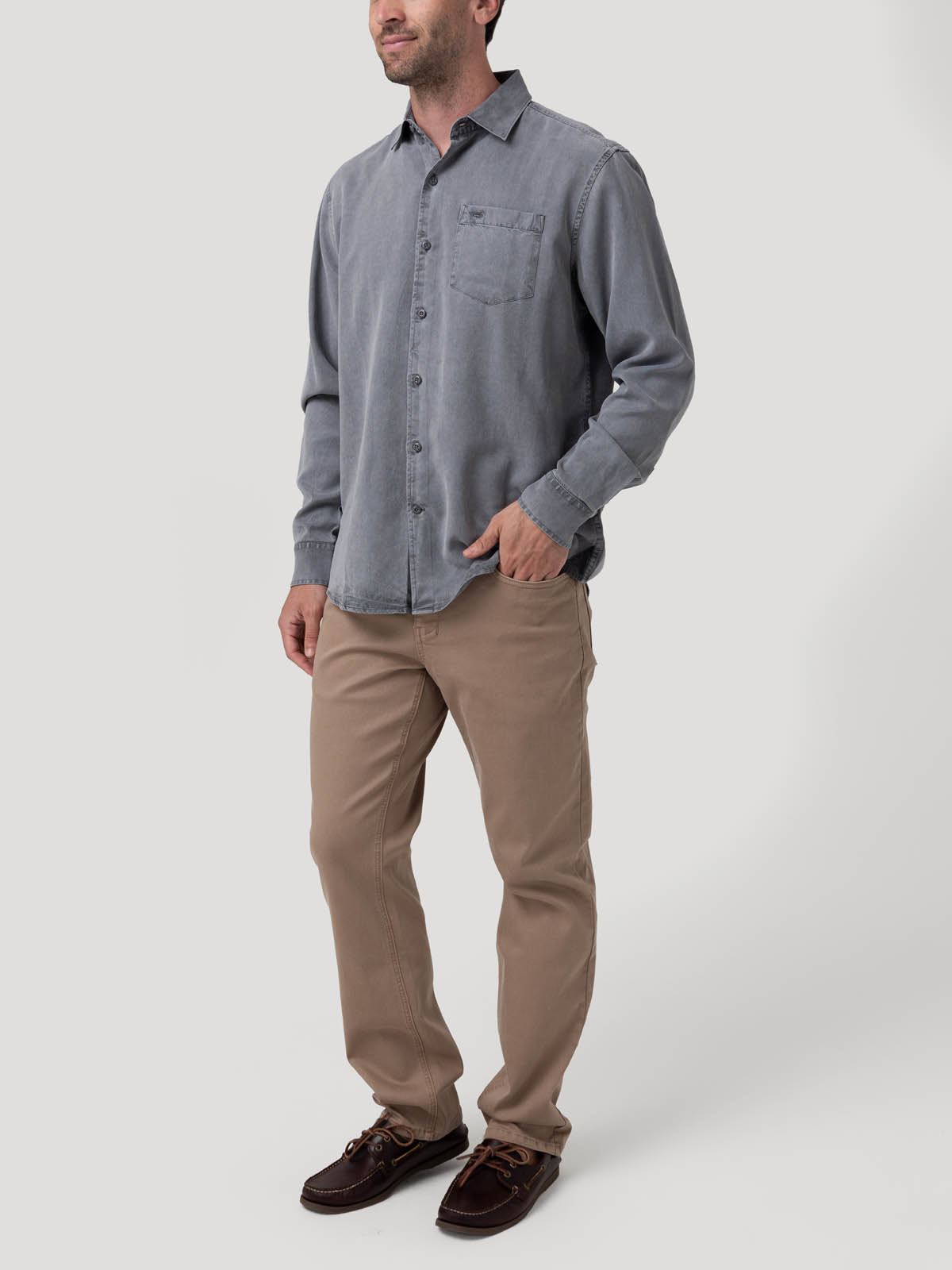 Camisa Tencel Hombre Tencel Gris Rockford