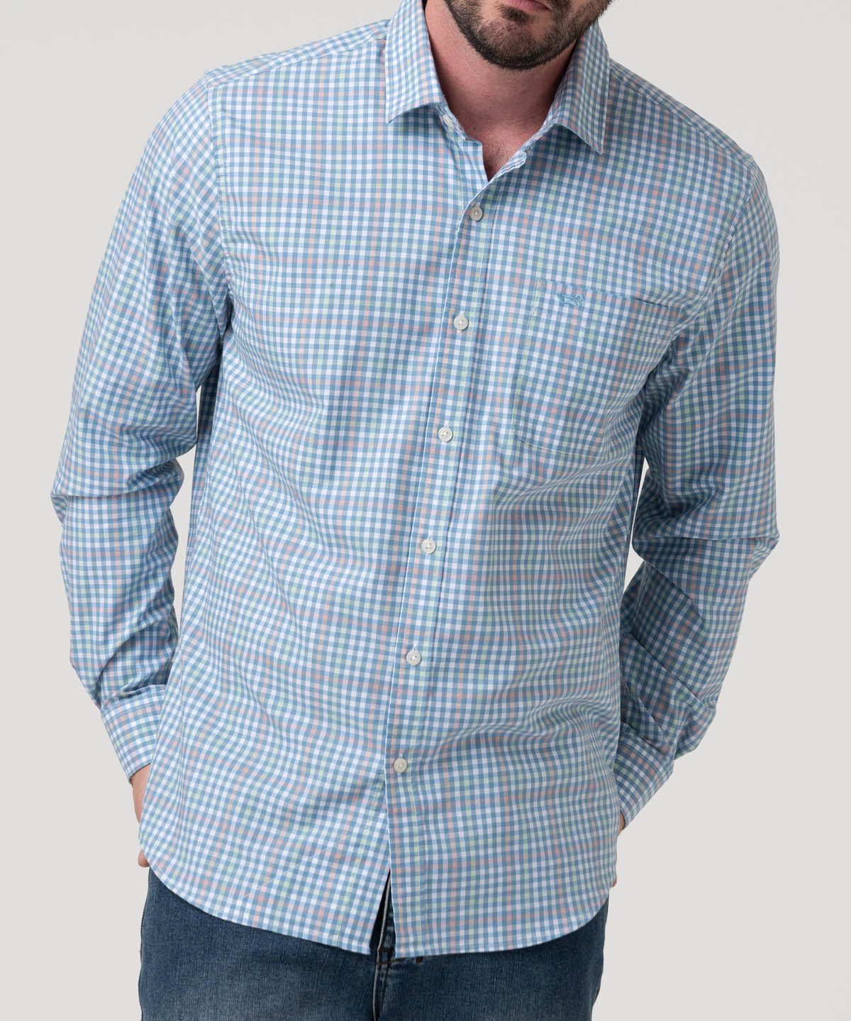 Camisa Algodón Orgánico Hombre Mild Azul Cuadrillé Rockford