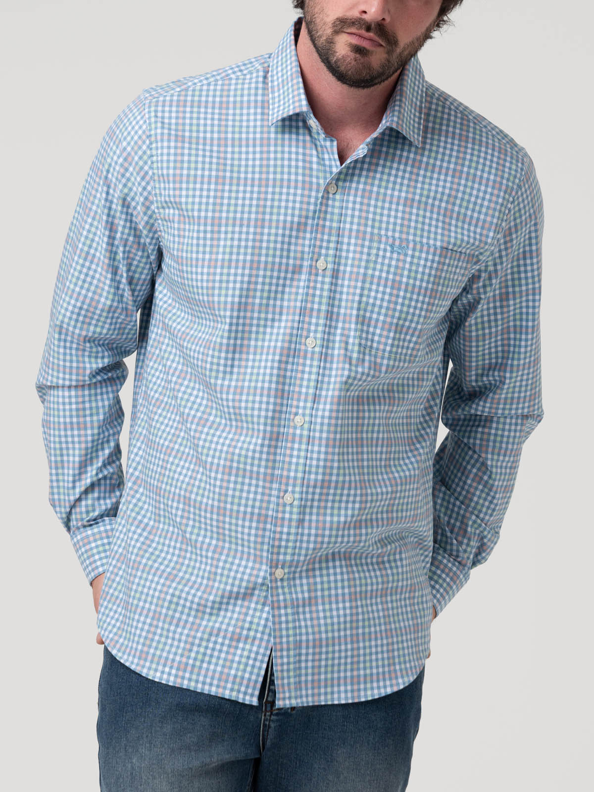Camisa Algodón Orgánico Hombre Mild Azul Cuadrillé Rockford