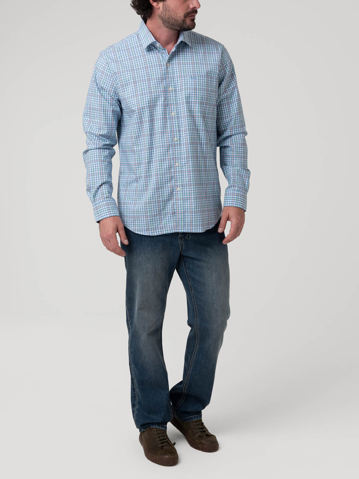 Camisa Algodón Orgánico Hombre Mild Azul Cuadrillé Rockford
