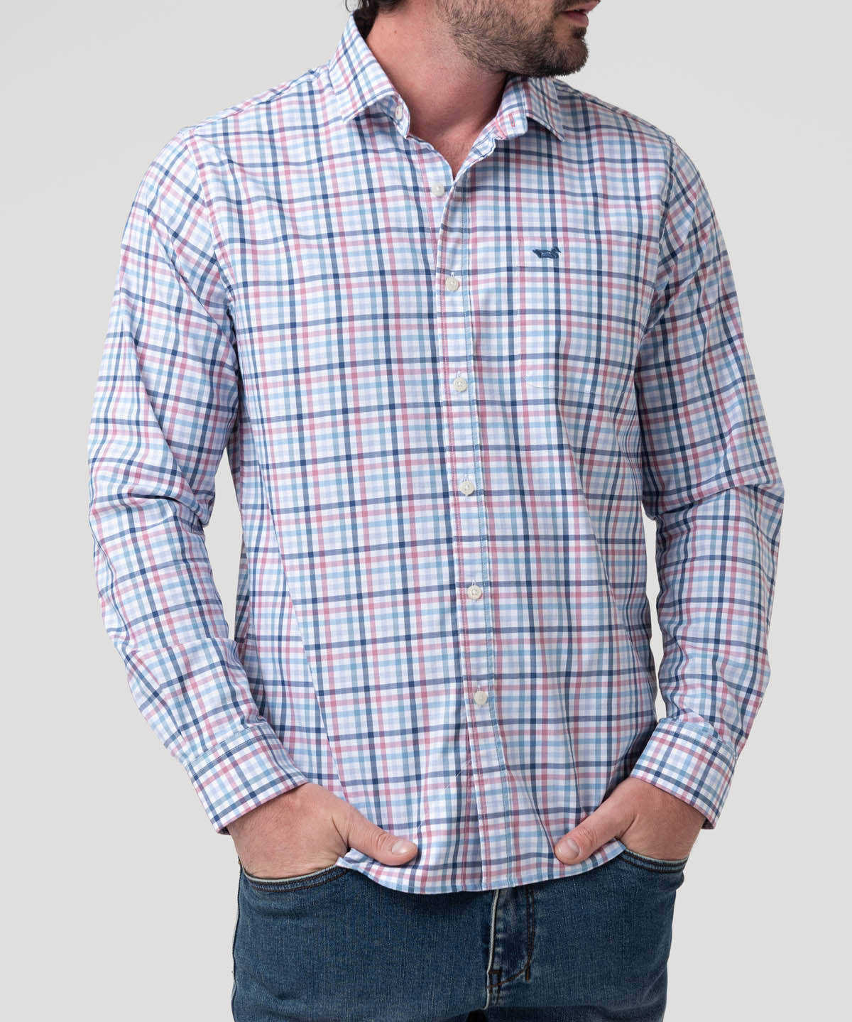 Camisa Algodón Orgánico Hombre Mild Blanco Cuadrillé Rockford