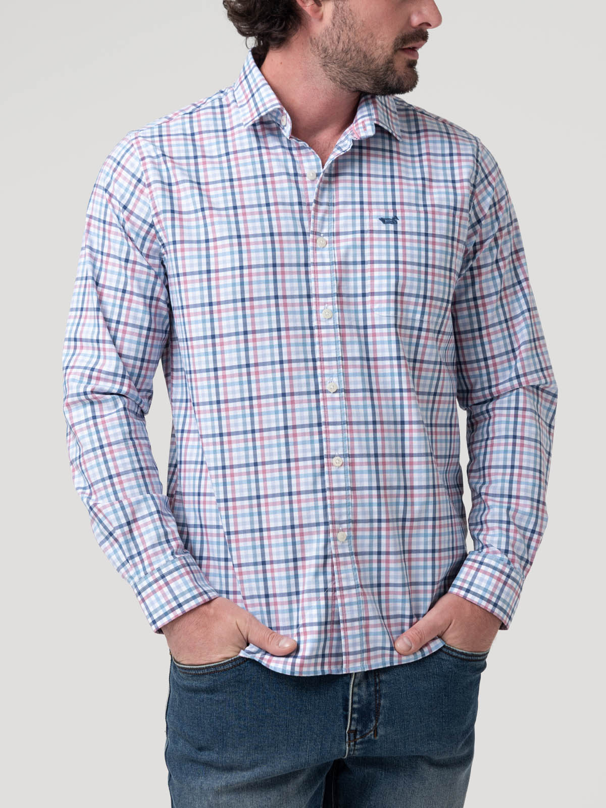 Camisa Algodón Orgánico Hombre Mild Blanco Cuadrillé Rockford