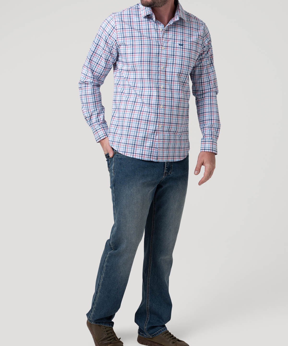 Camisa Algodón Orgánico Hombre Mild Blanco Cuadrillé Rockford