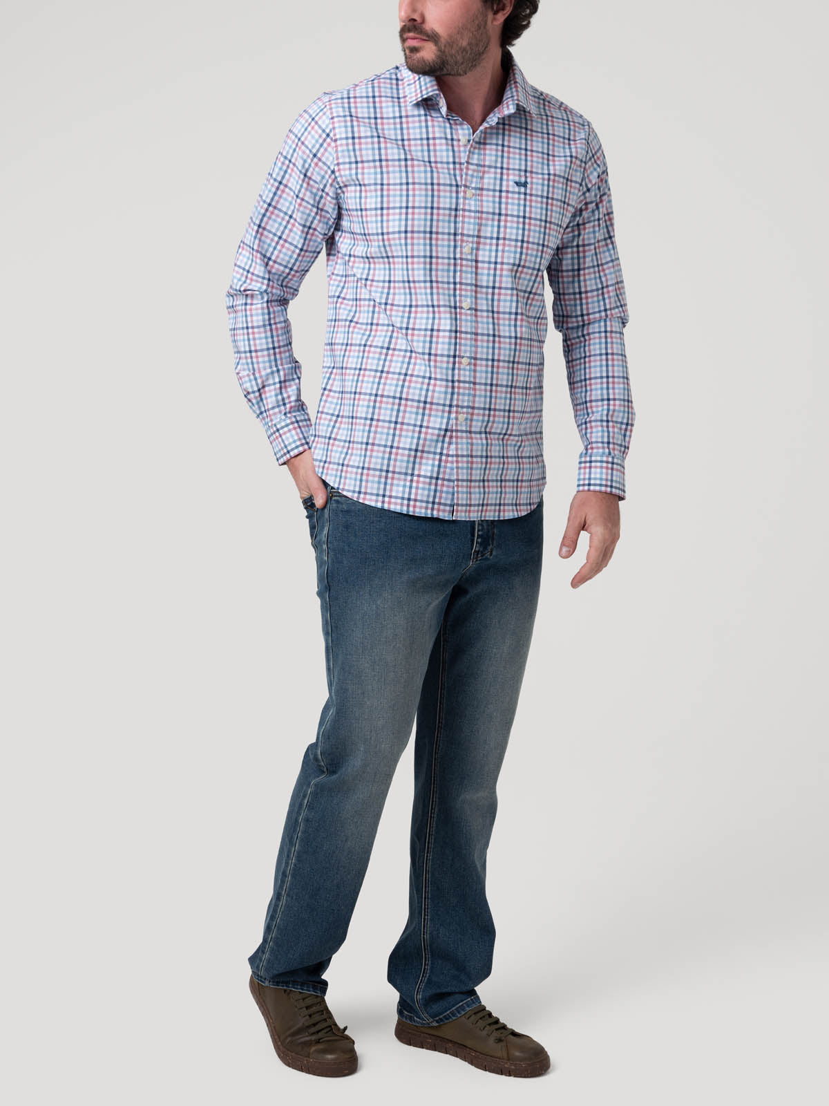 Camisa Algodón Orgánico Hombre Mild Blanco Cuadrillé Rockford