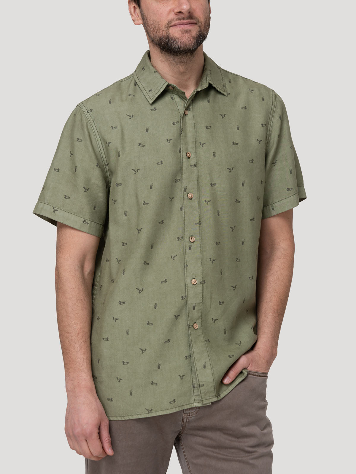 Camisa Tencel Hombre Tencelprint Verde Rockford