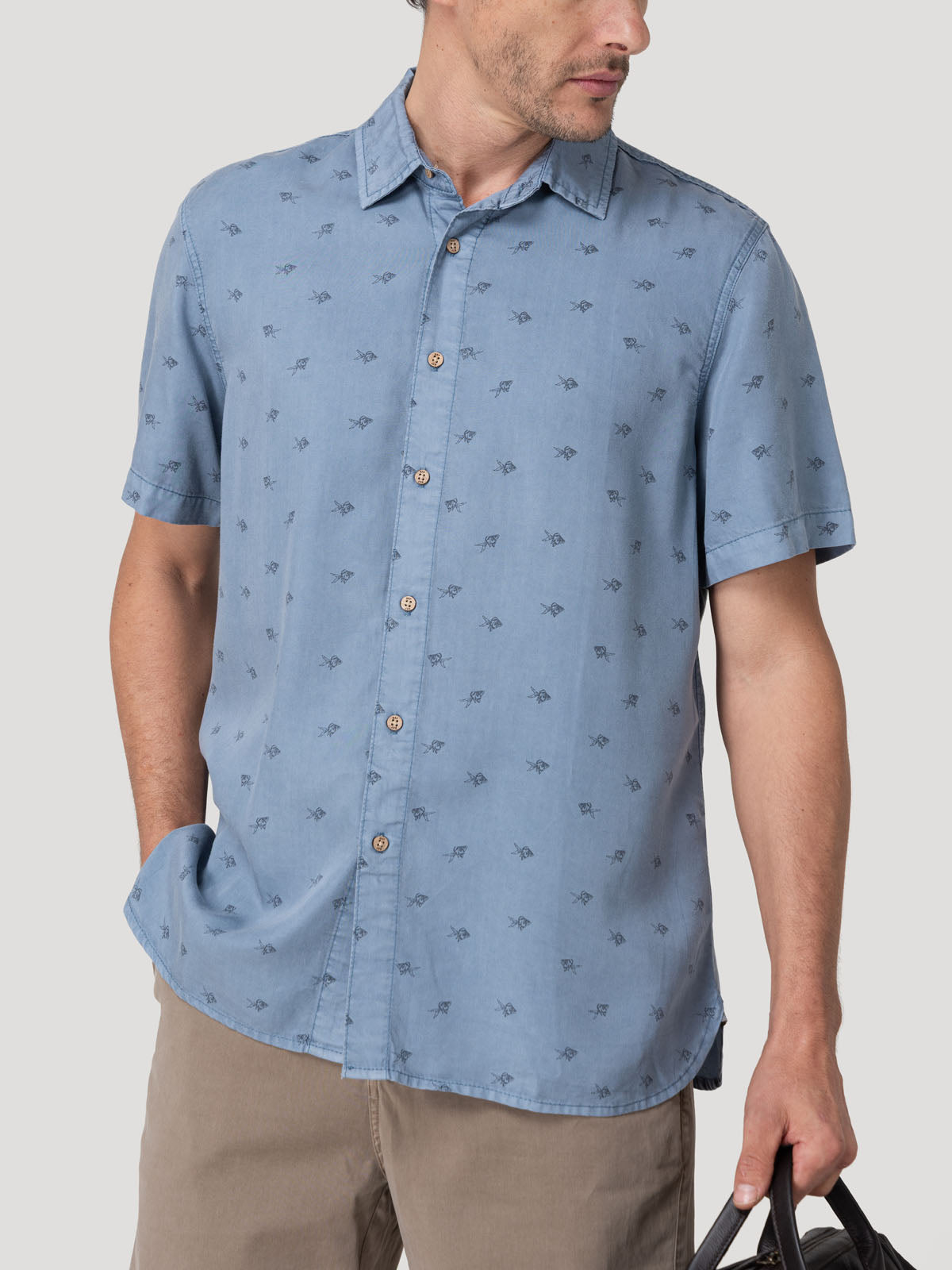 Camisa Tencel Hombre Tencelprint Azul Rockford
