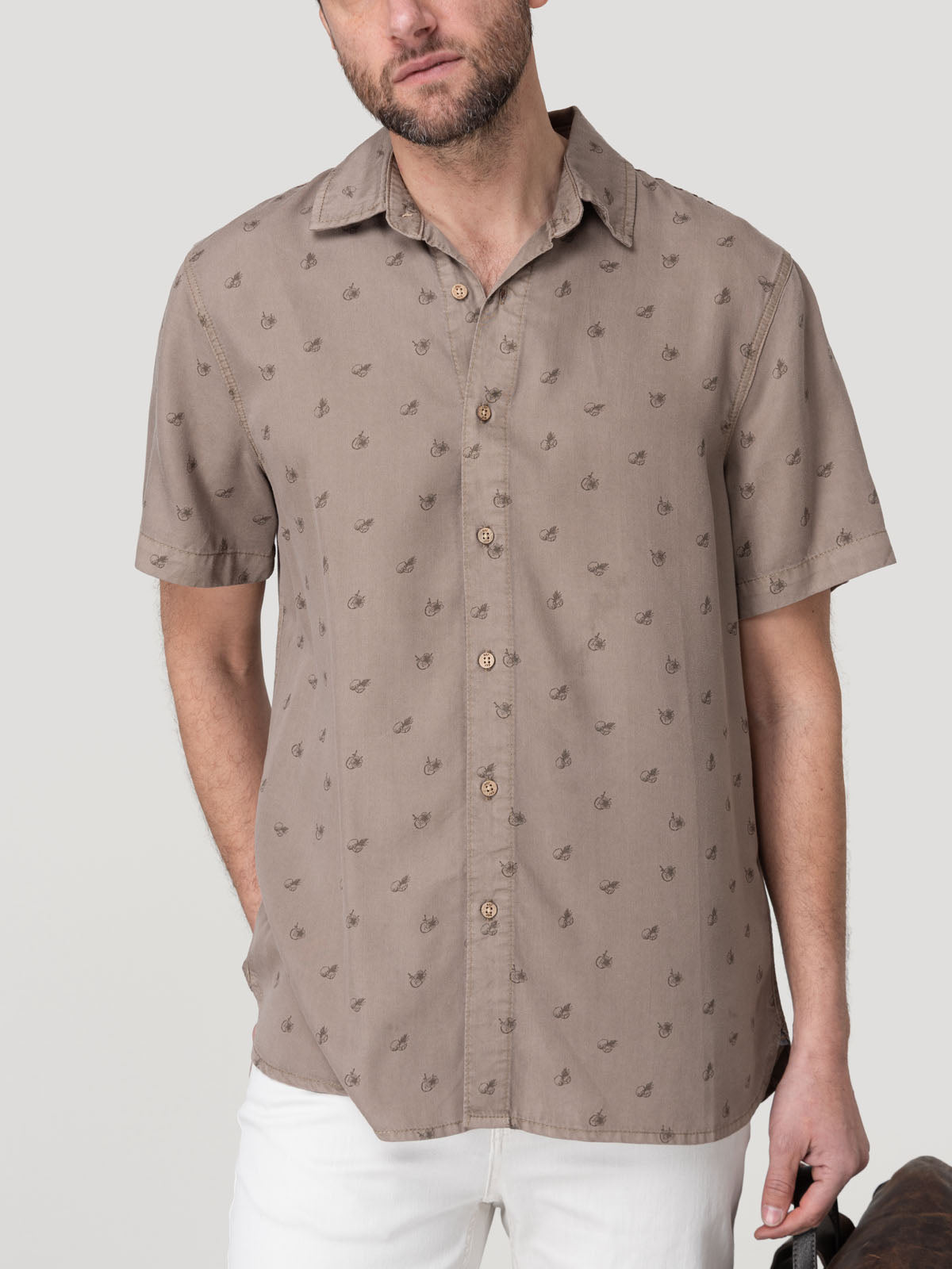 Camisa Tencel Hombre Tencelprint Café Rockford