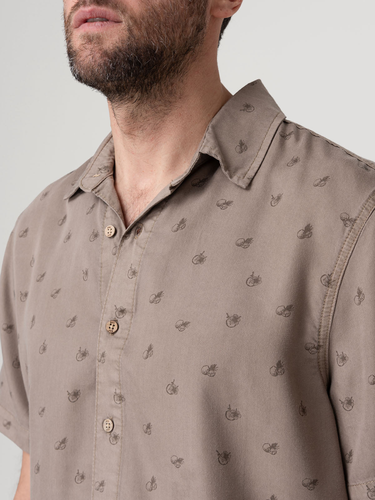Camisa Tencel Hombre Tencelprint Café Rockford