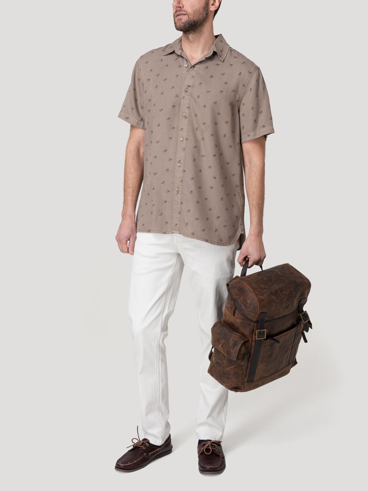 Camisa Tencel Hombre Tencelprint Café Rockford