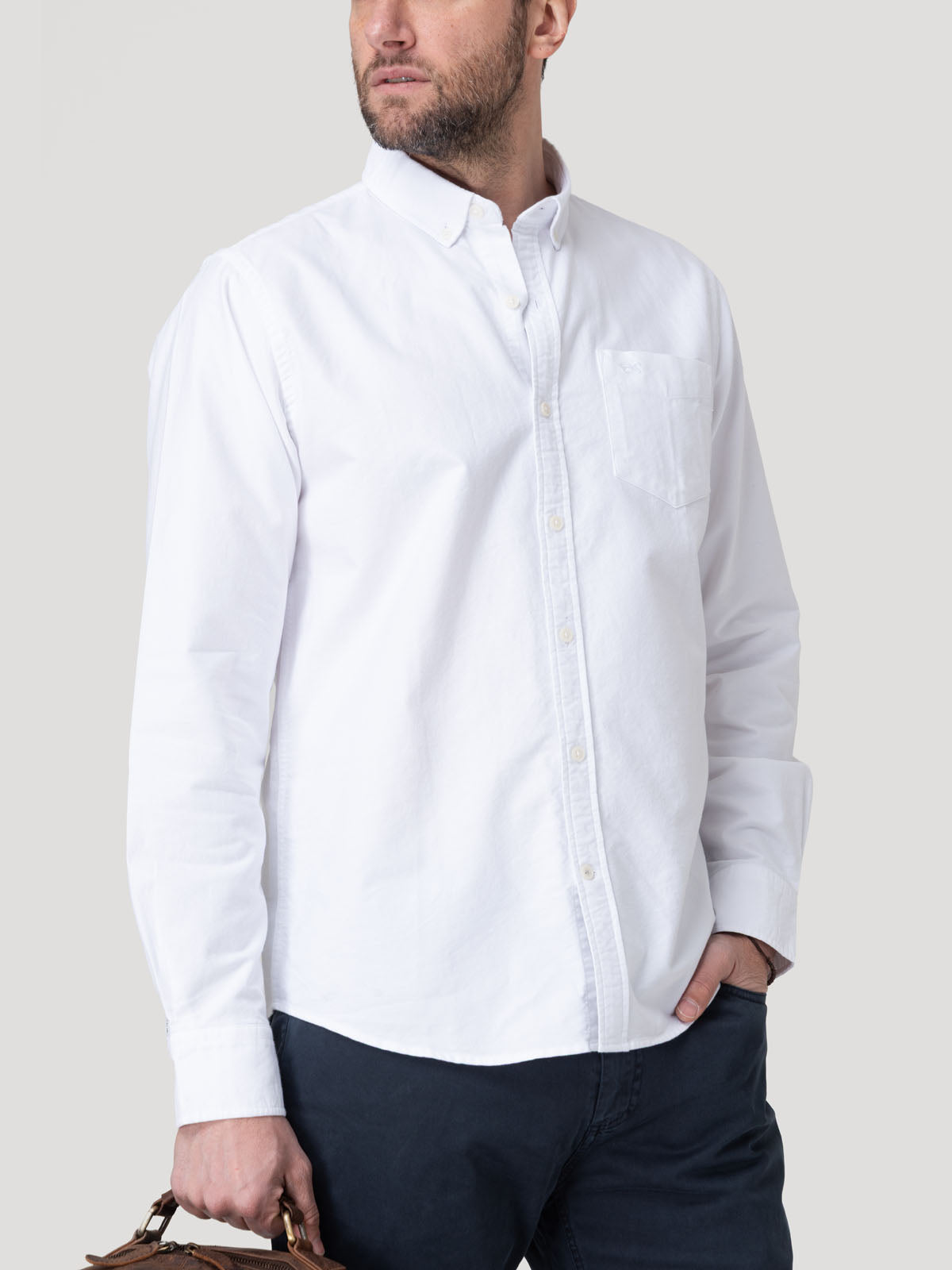 Camisa Algodón Hombre Oxford Blanco Rockford