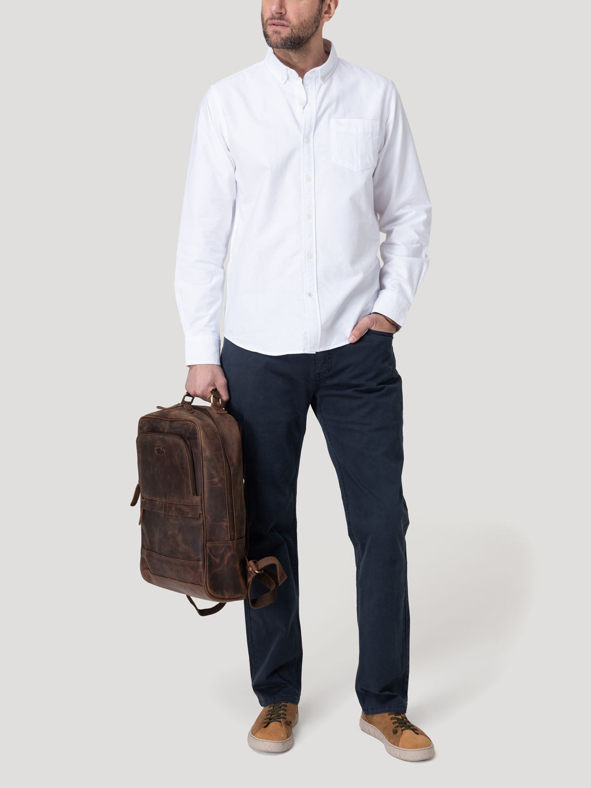 Camisa Algodón Hombre Oxford Blanco Rockford