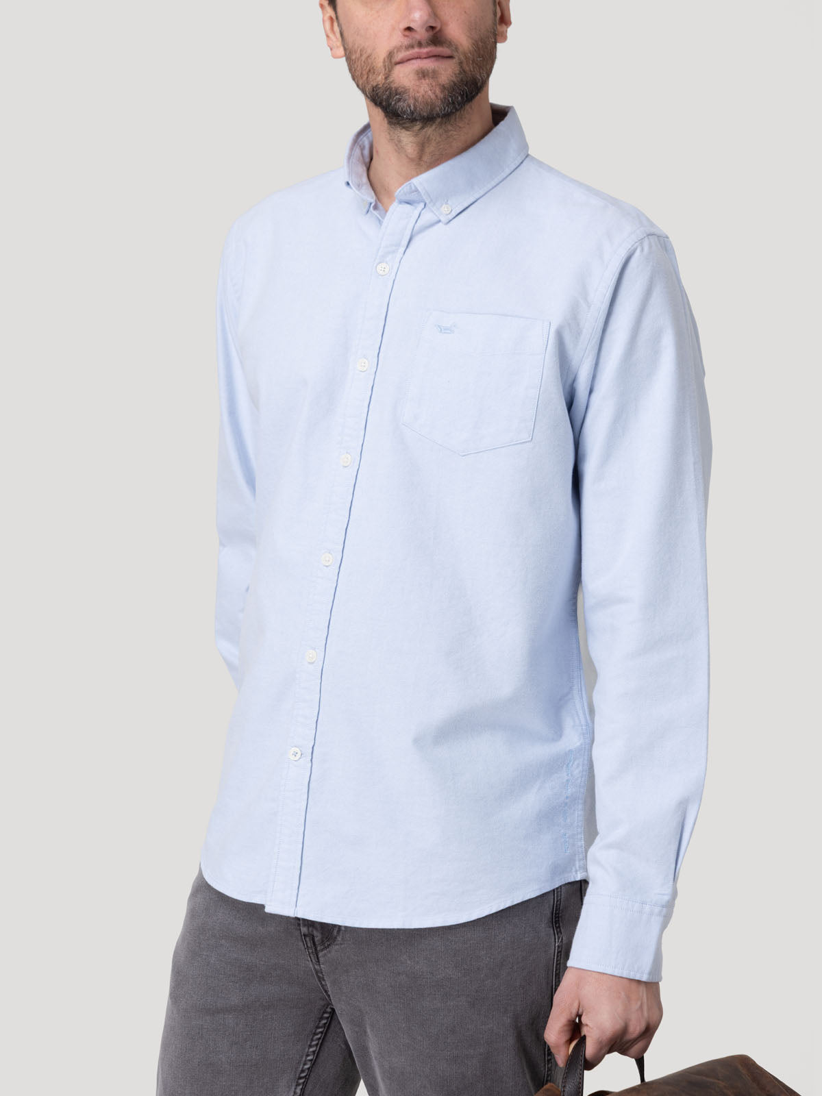 Camisa Algodón Hombre Oxford Celeste Rockford