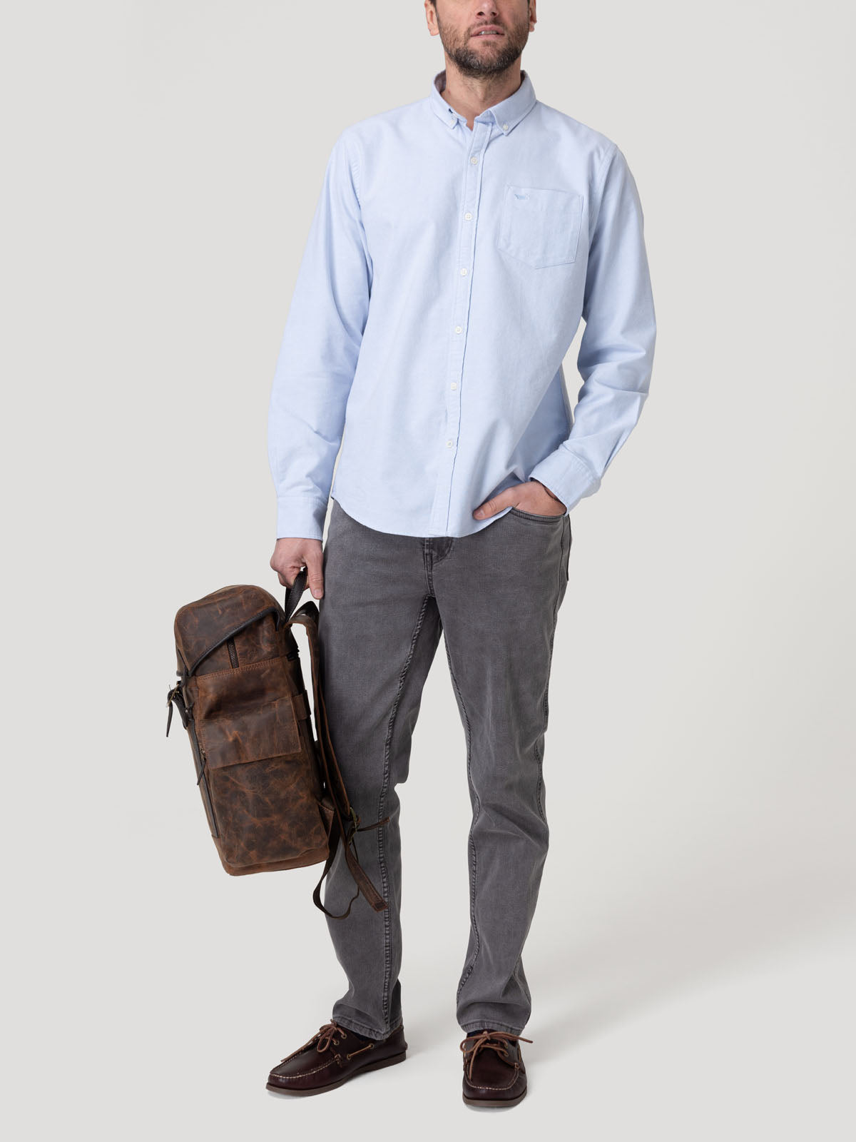 Camisa Algodón Hombre Oxford Celeste Rockford