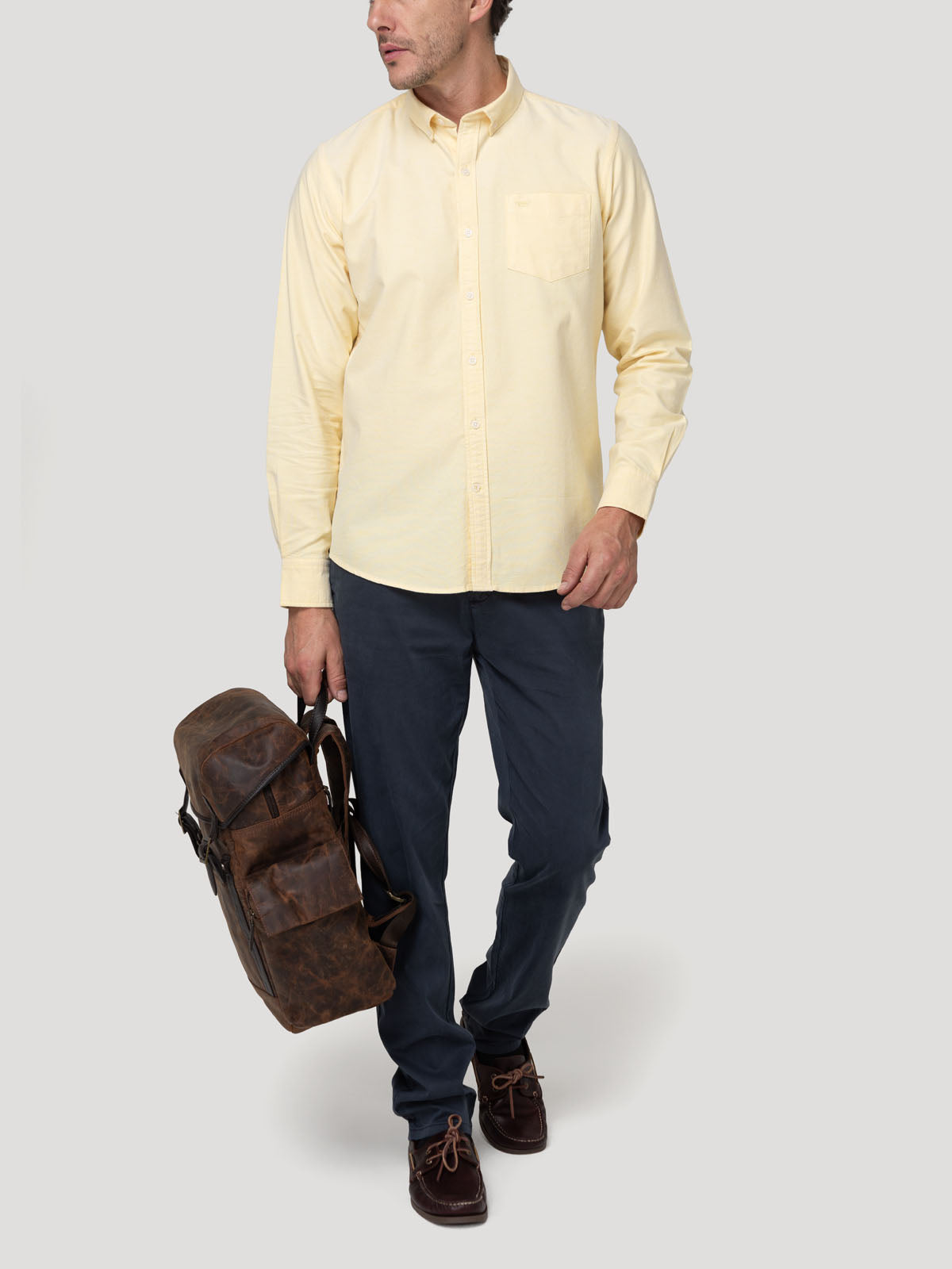 Camisa Algodón Hombre Oxford Amarillo Rockford