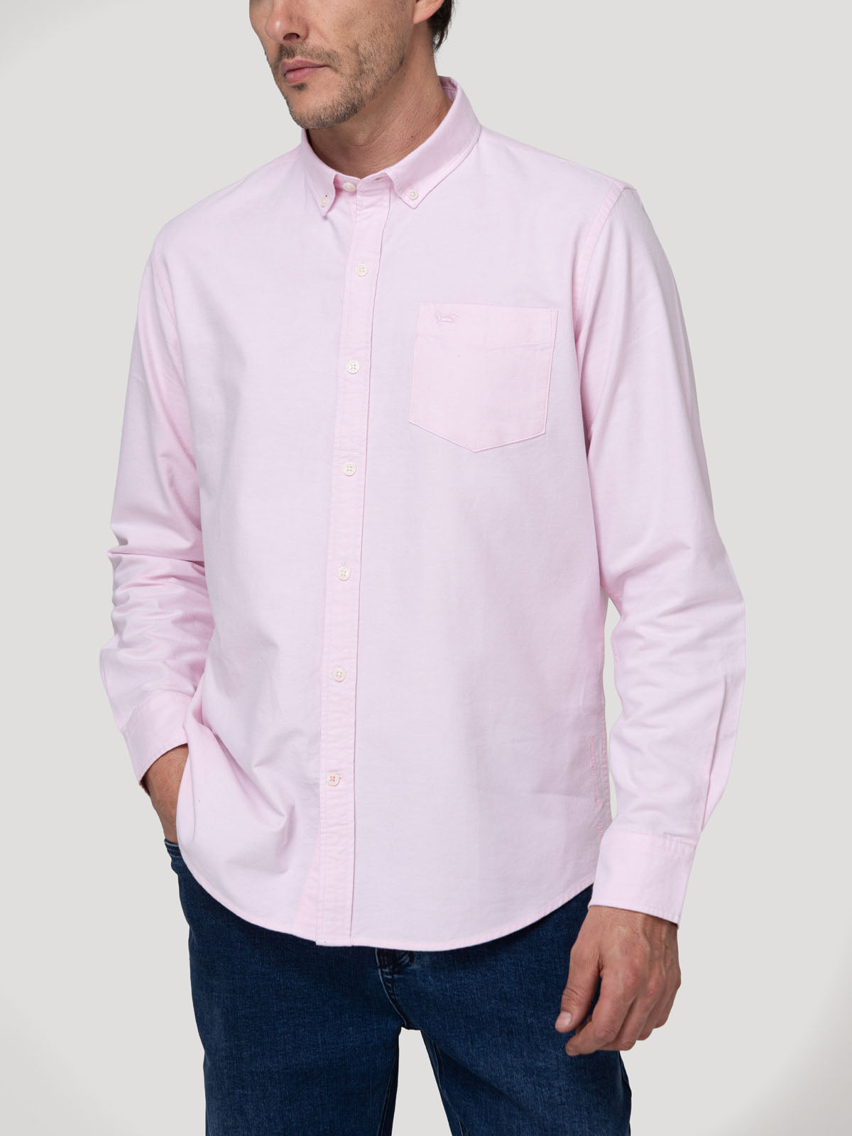 Camisa Algodón Hombre Oxford Rosado Rockford