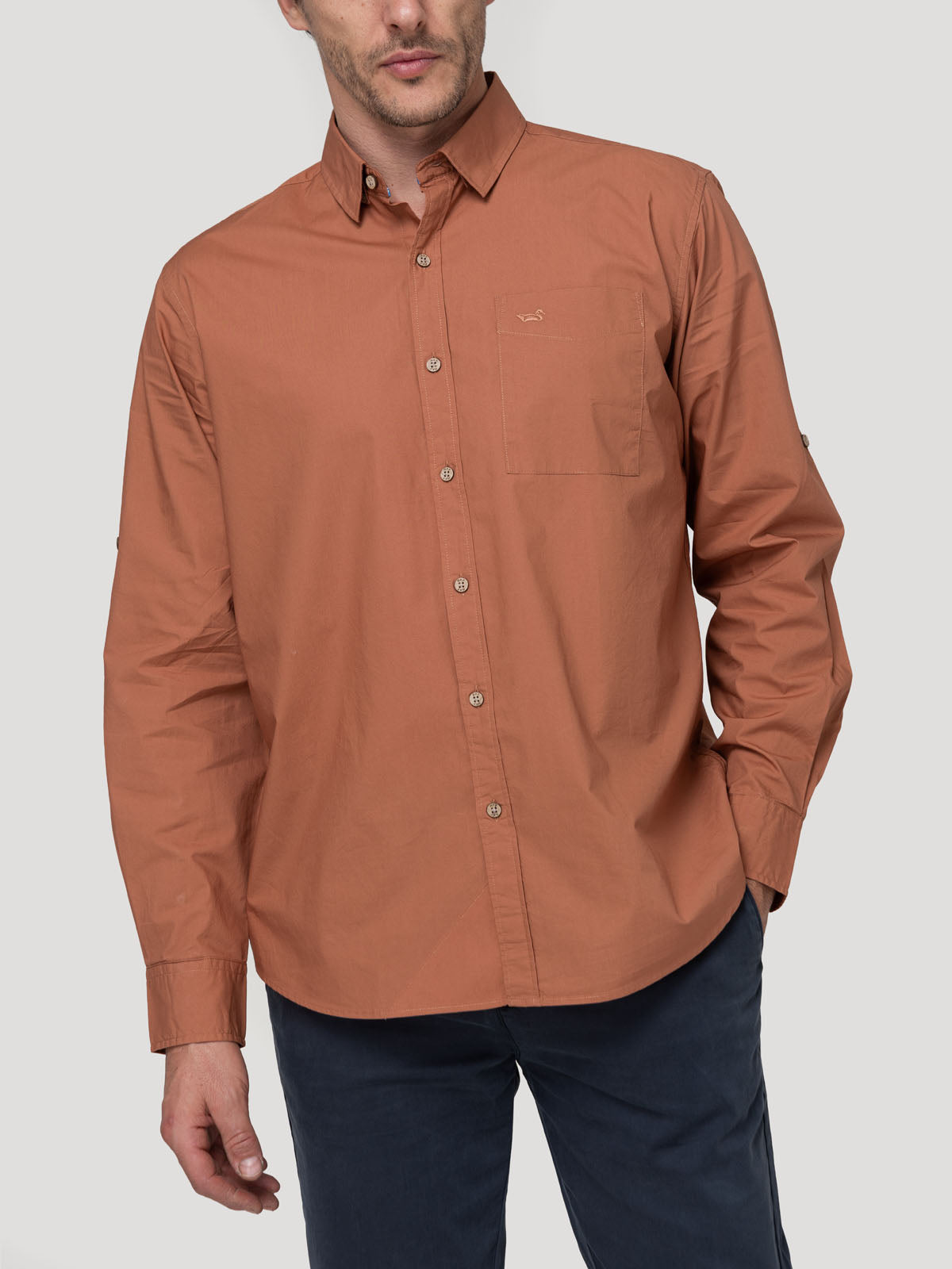 Camisa Algodón Orgánico Hombre Galiton Naranjo Rockford