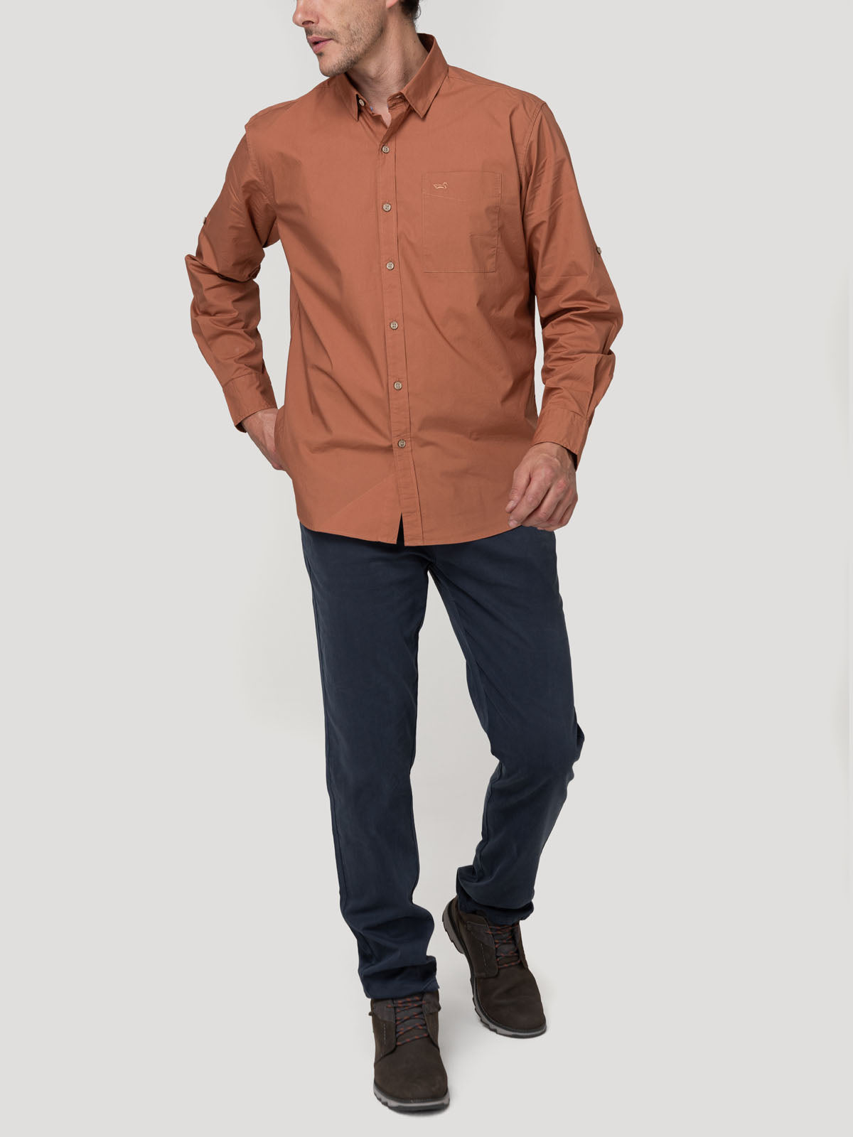 Camisa Algodón Orgánico Hombre Galiton Naranjo Rockford