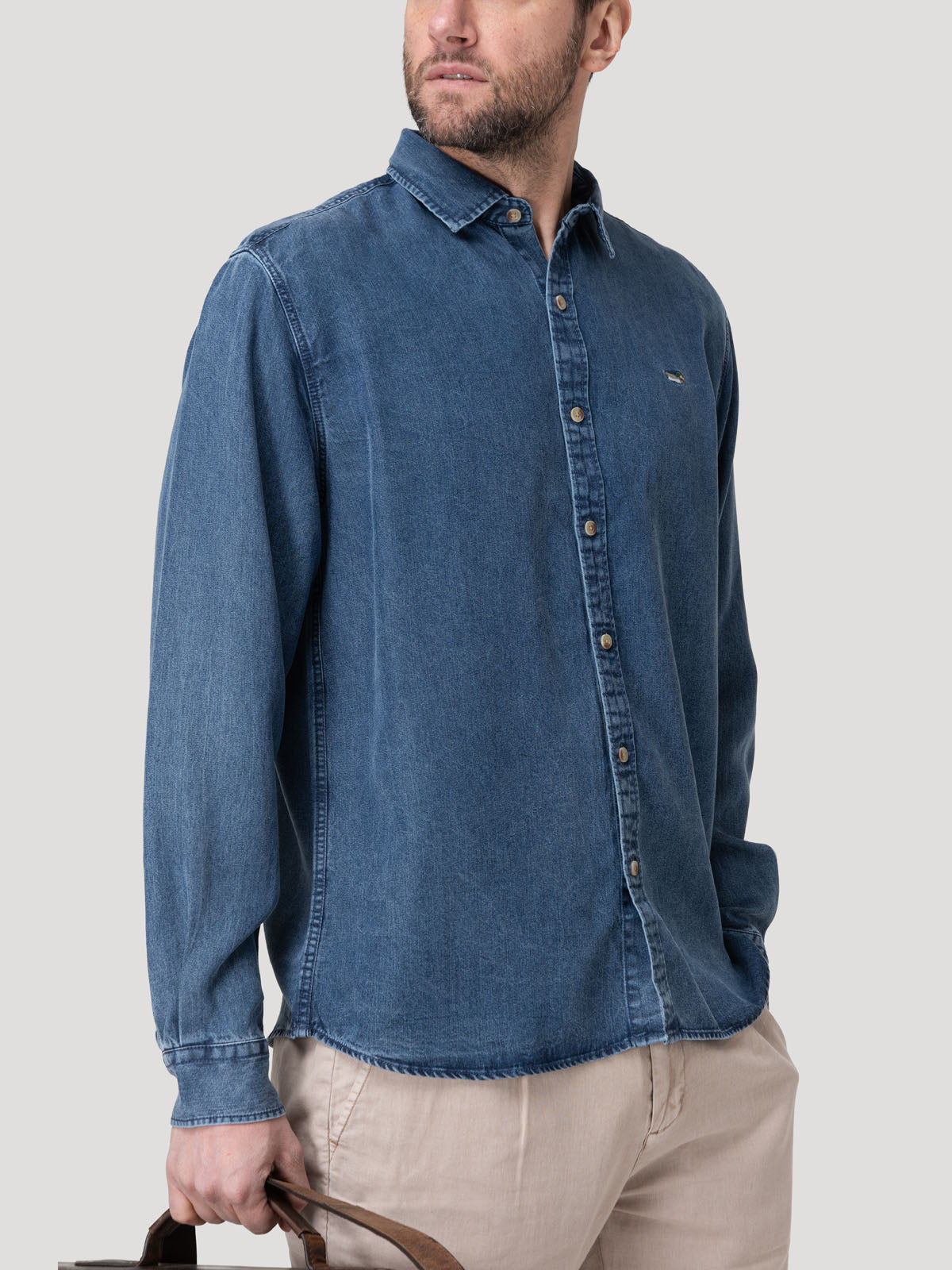 Camisa Tencel Hombre Tencel Azul Rockford