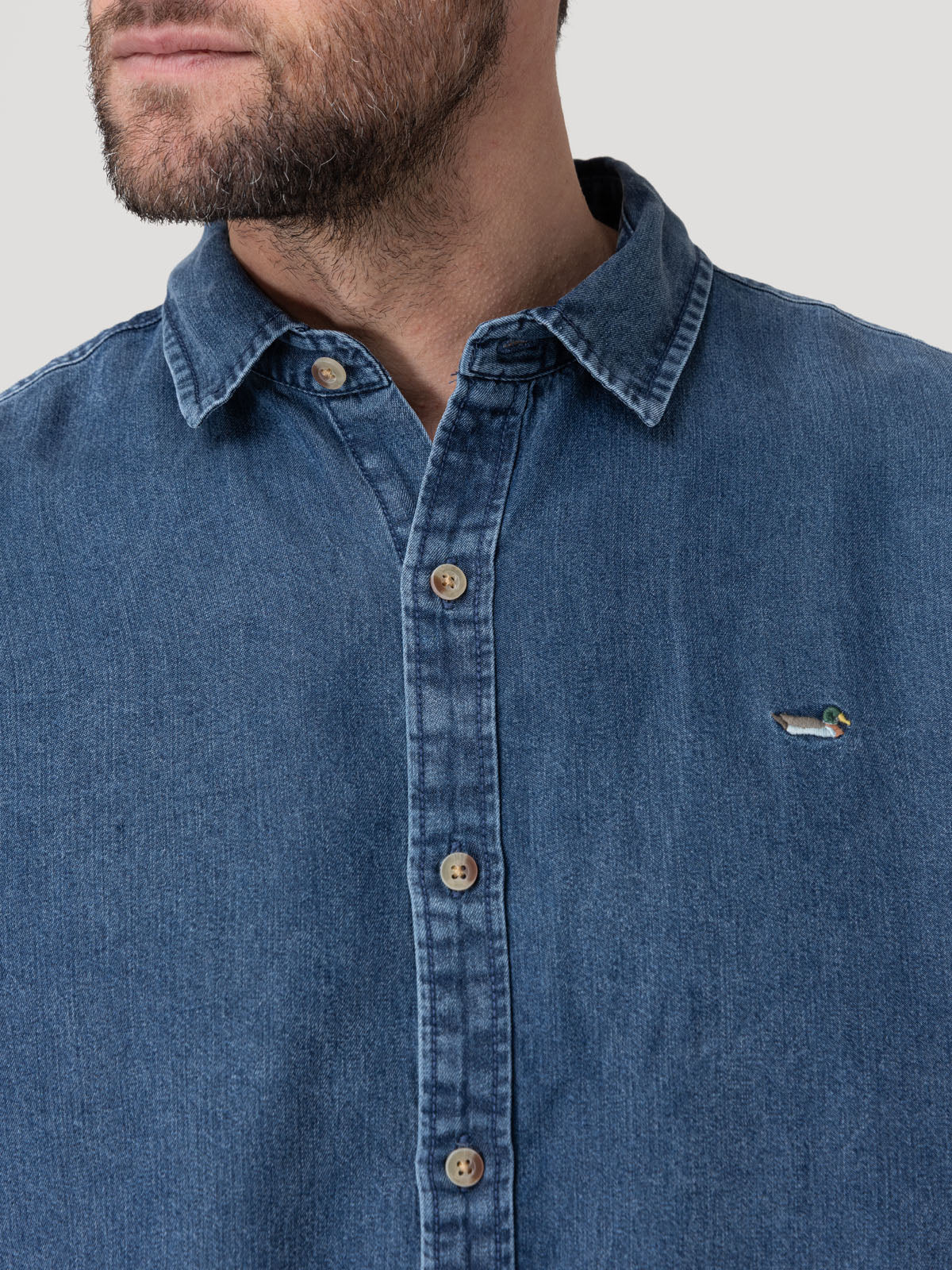 Camisa Tencel Hombre Tencel Azul Rockford