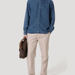 Camisa Tencel Hombre Tencel Azul Rockford