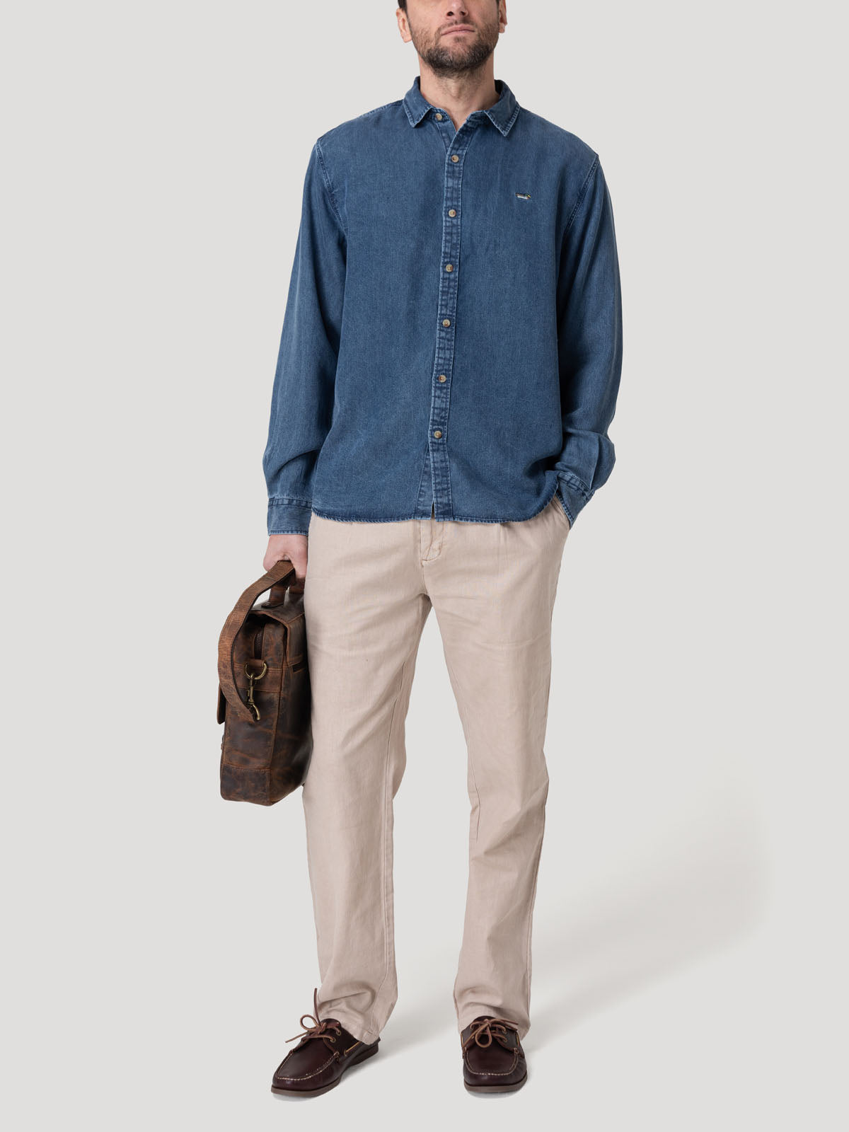Camisa Tencel Hombre Tencel Azul Rockford