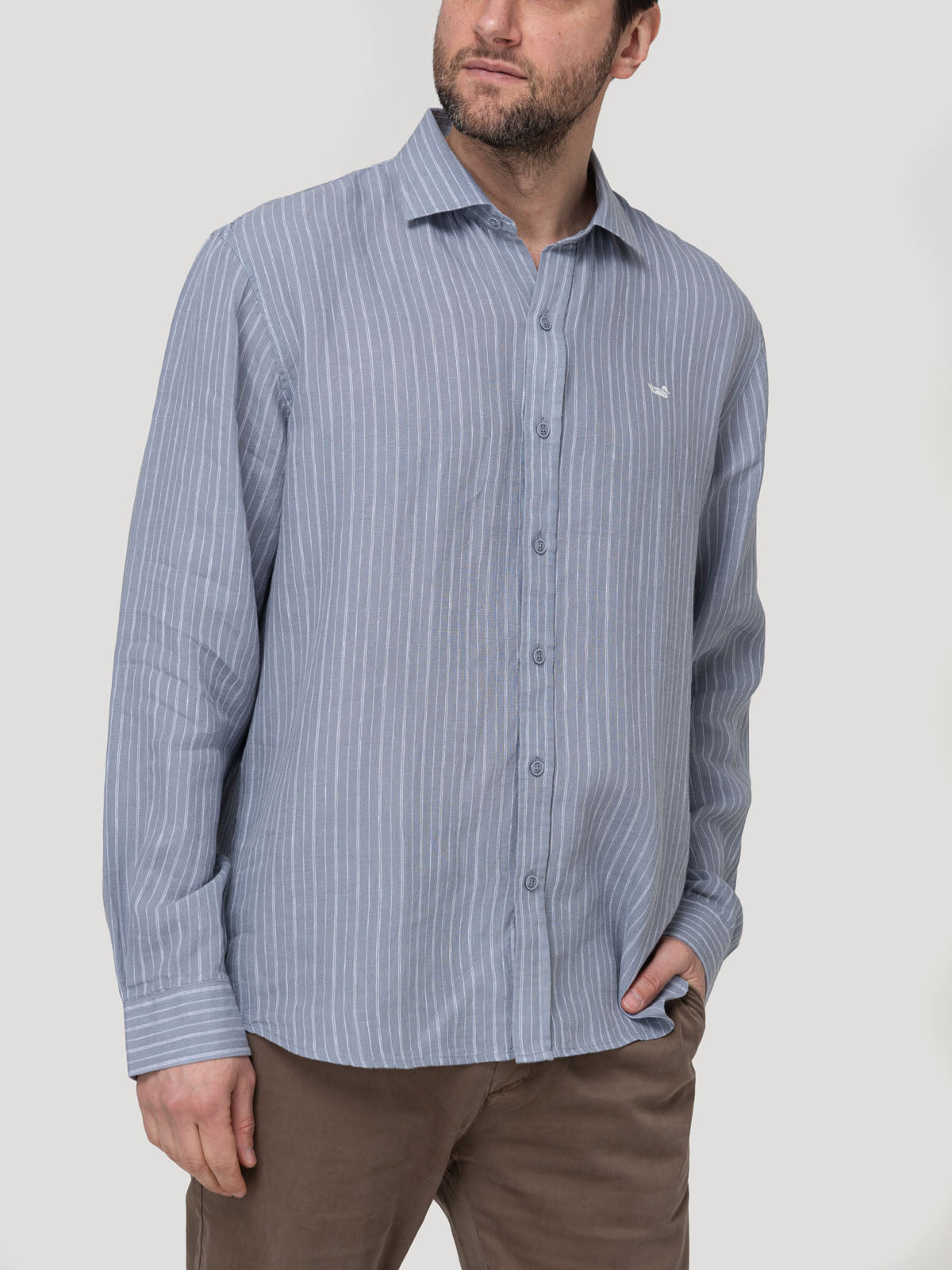 Camisa Lino Orgánico Hombre Linenmist Gris Rockford
