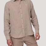 Camisa Lino Orgánico Hombre Linenmist Café Rockford