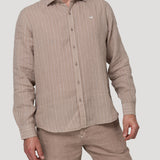 Camisa Lino Orgánico Hombre Linenmist Café Rockford