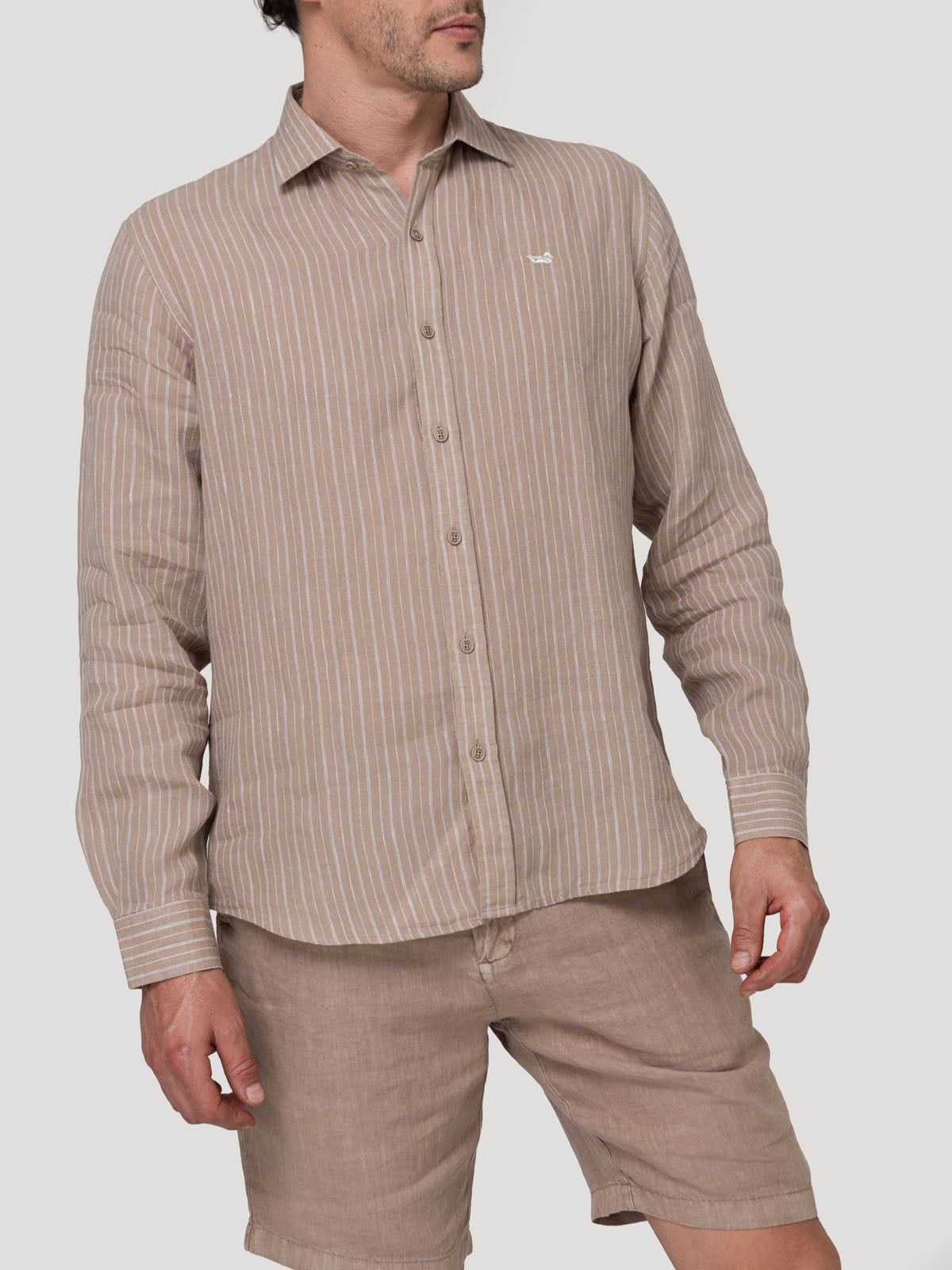 Camisa Lino Orgánico Hombre Linenmist Café Rockford