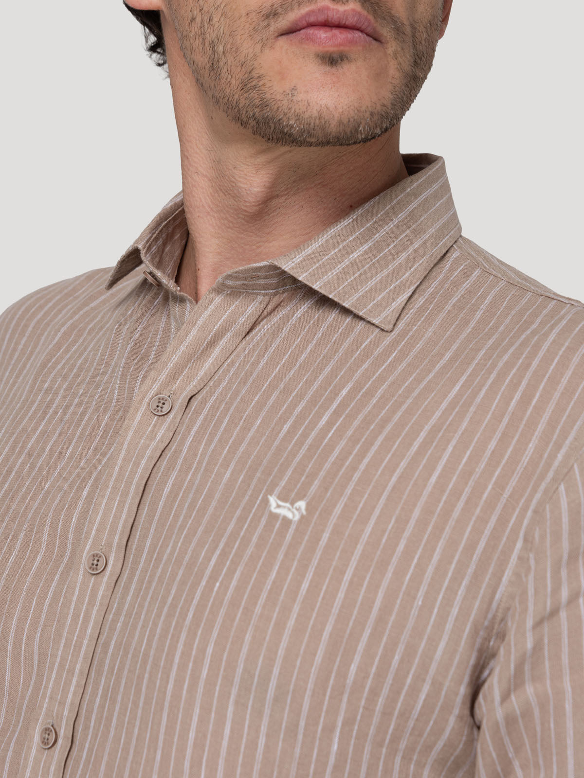 Camisa Lino Orgánico Hombre Linenmist Café Rockford