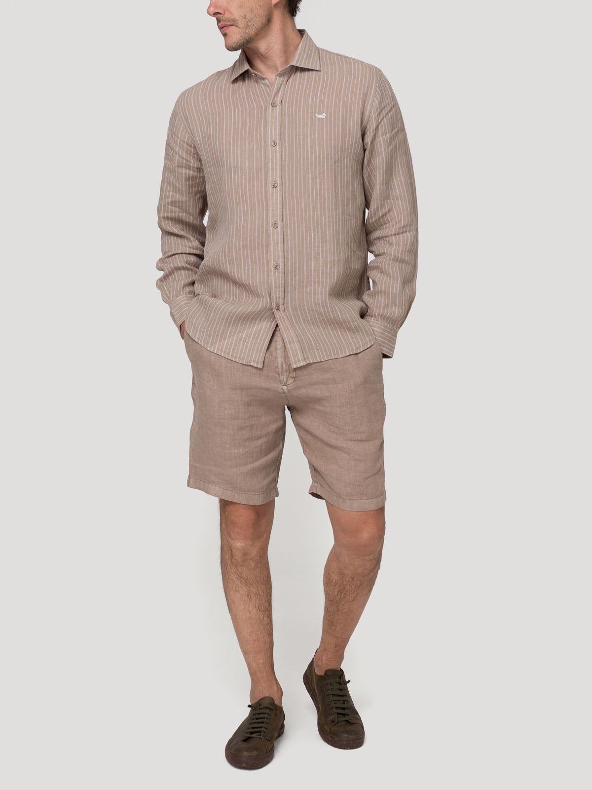 Camisa Lino Orgánico Hombre Linenmist Café Rockford