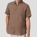 Camisa Lino Orgánico Hombre Linenshort Café Rockford