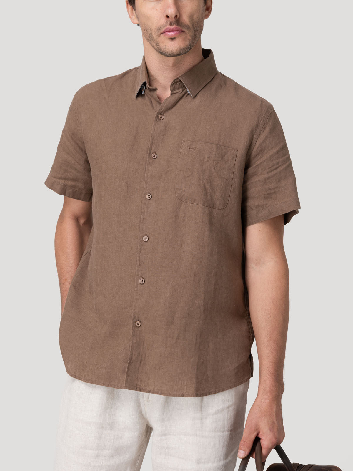 Camisa Lino Orgánico Hombre Linenshort Café Rockford