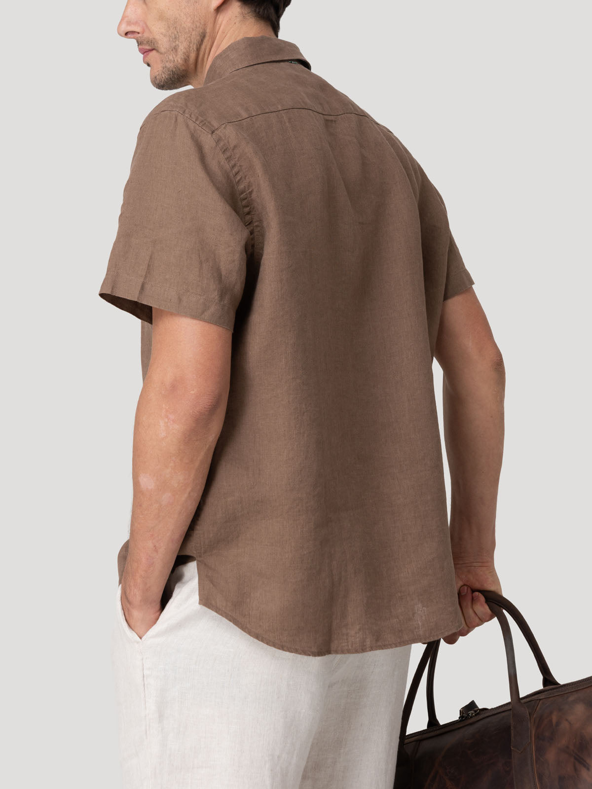 Camisa Lino Orgánico Hombre Linenshort Café Rockford
