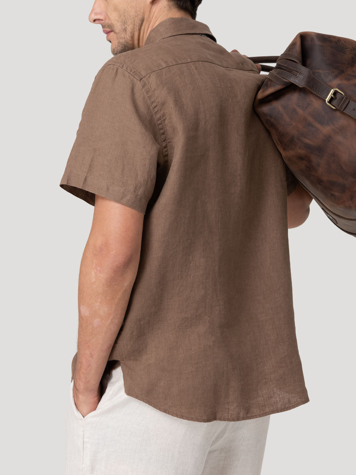 Camisa Lino Orgánico Hombre Linenshort Café Rockford