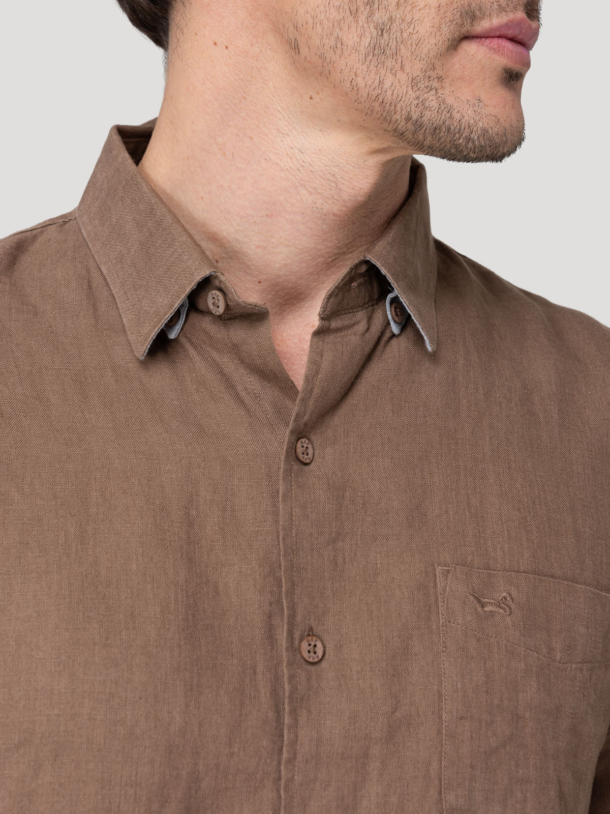 Camisa Lino Orgánico Hombre Linenshort Café Rockford