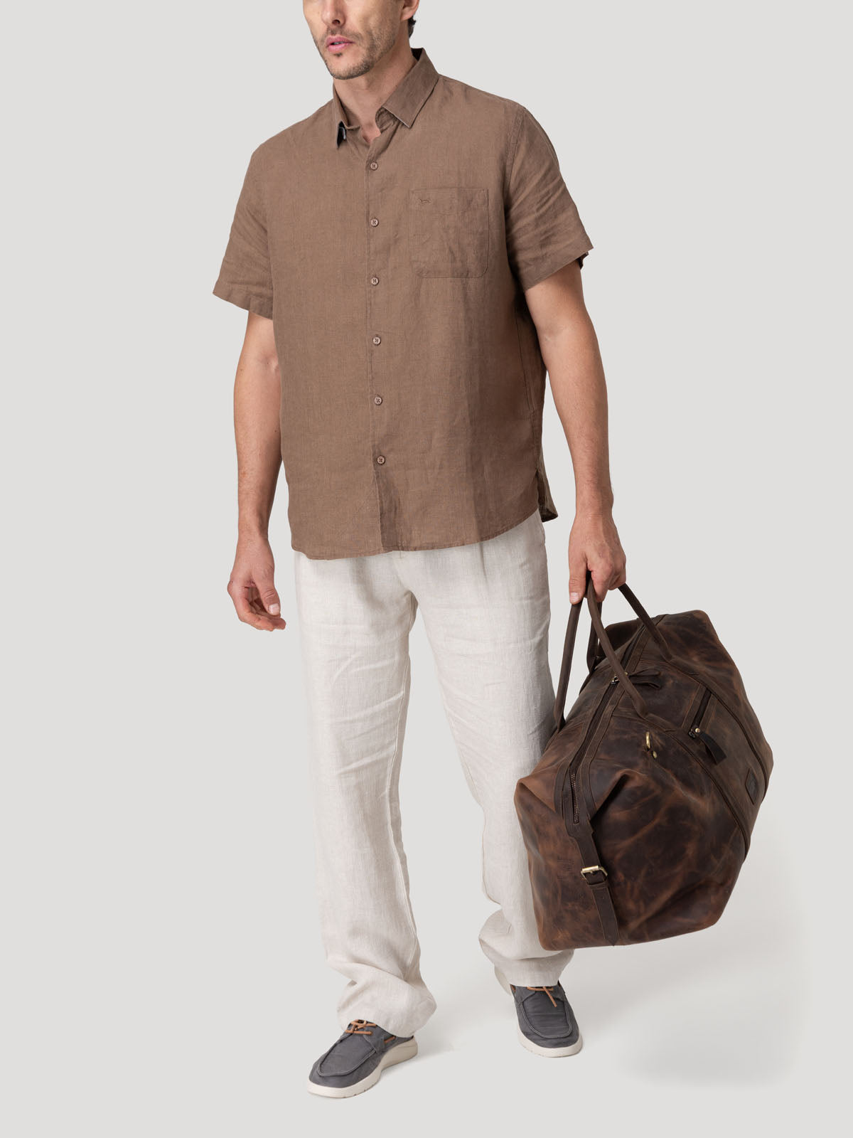 Camisa Lino Orgánico Hombre Linenshort Café Rockford