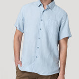 Camisa Lino Orgánico Hombre Linenshort Celeste Rockford