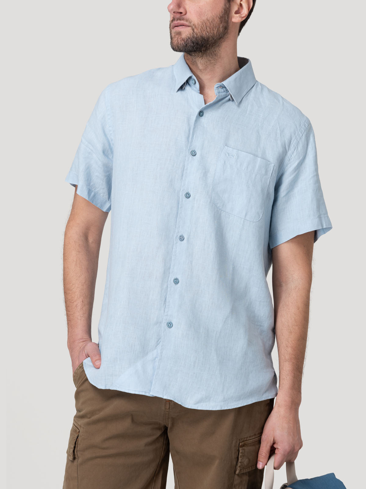Camisa Lino Orgánico Hombre Linenshort Celeste Rockford