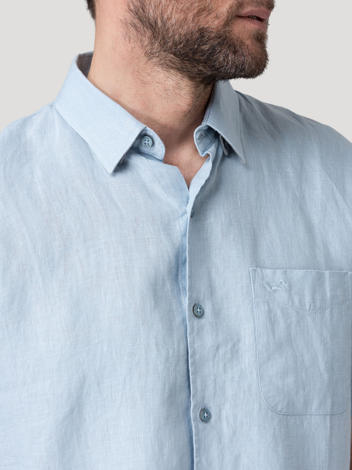 Camisa Lino Orgánico Hombre Linenshort Celeste Rockford