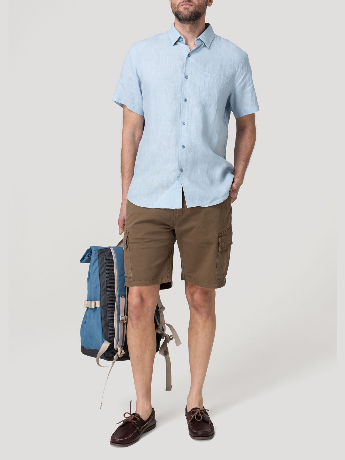 Camisa Lino Orgánico Hombre Linenshort Celeste Rockford