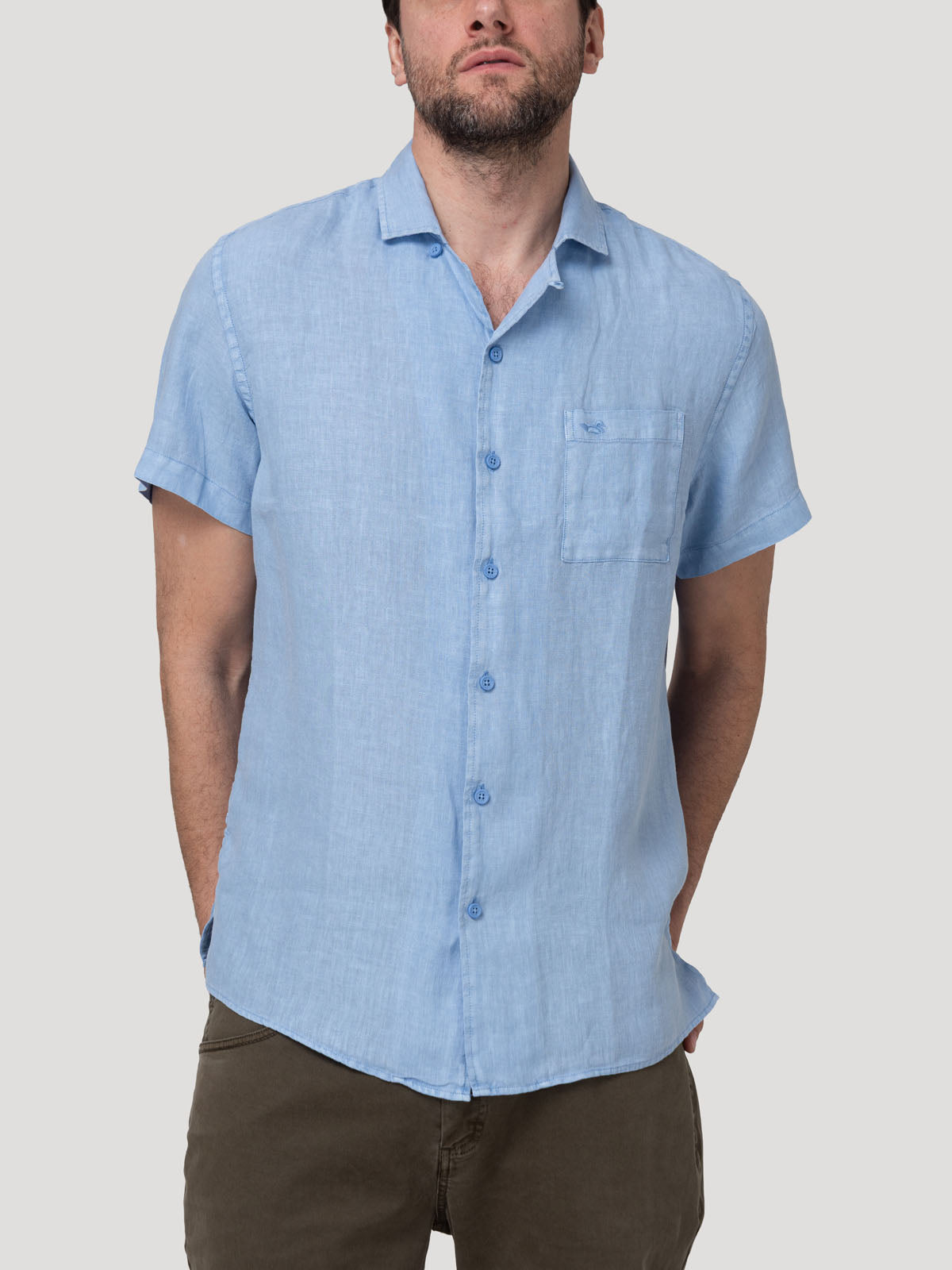 Camisa Lino Orgánico Hombre Linenpro Azul Rockford