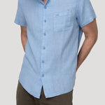 Camisa Lino Orgánico Hombre Linenpro Azul Rockford