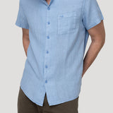 Camisa Lino Orgánico Hombre Linenpro Azul Rockford