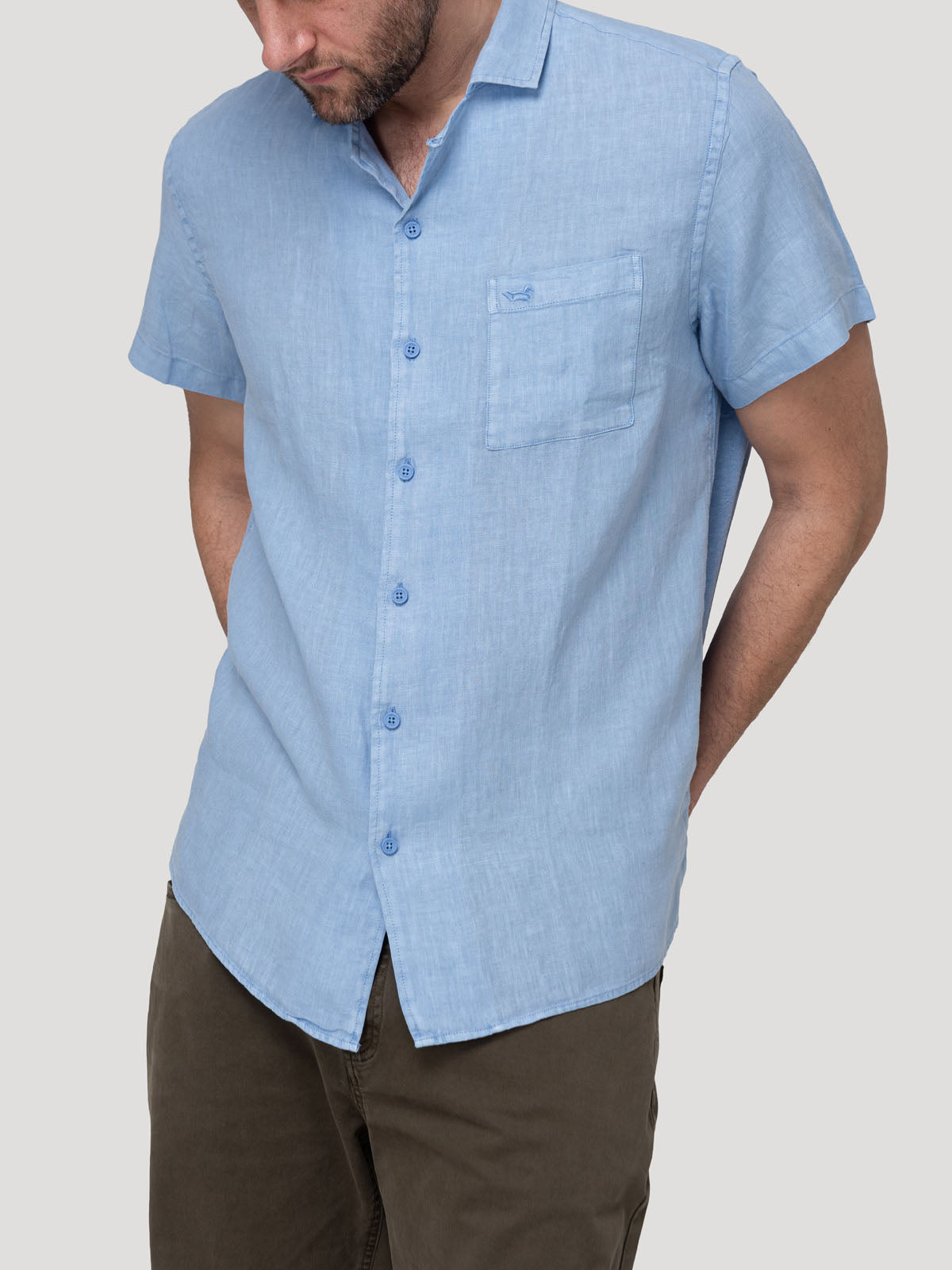 Camisa Lino Orgánico Hombre Linenpro Azul Rockford