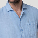 Camisa Lino Orgánico Hombre Linenpro Azul Rockford