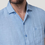 Camisa Lino Orgánico Hombre Linenpro Azul Rockford